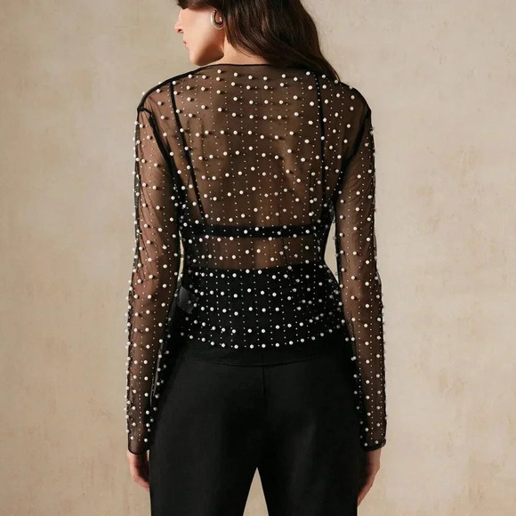 Black Sexy Women's Sheer Mesh Long Sleeve Summer Top - Picture 6 of 7